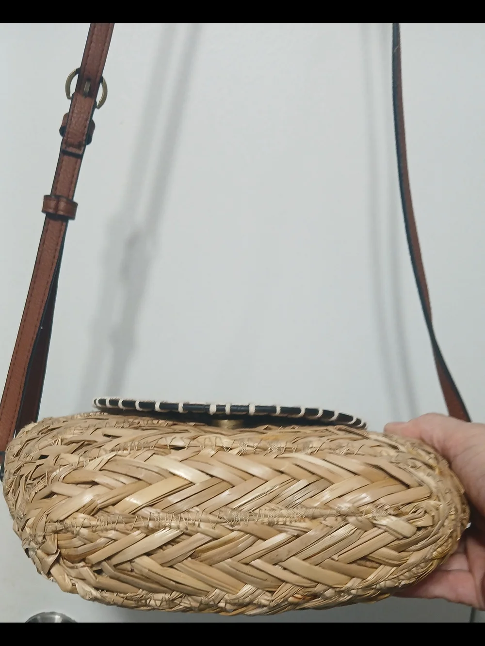 Universal Thread Brown Leather-Trim Woven Crossbody
